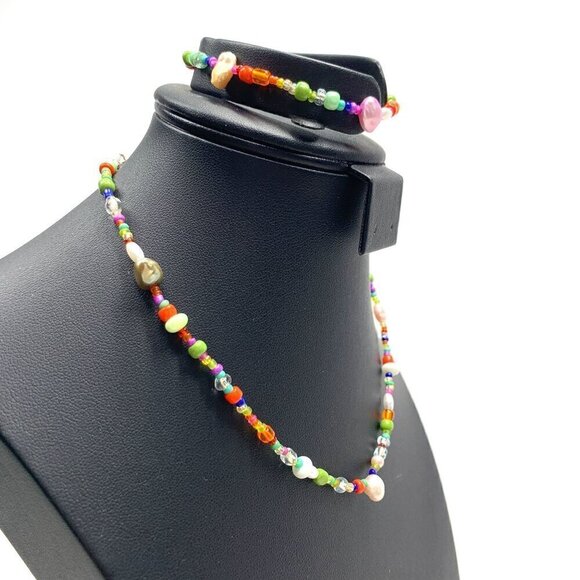 Genuine Pearl Beaded Necklace & Bracelet Set Multicolor 14”L, 7”L - Picture 2 of 8
